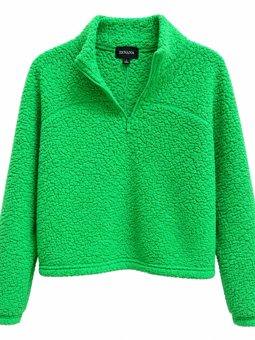 Zenana Outfitters Bright Green Sherpa Quarter-Zip Pullover